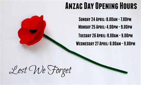 anzac day opening hours